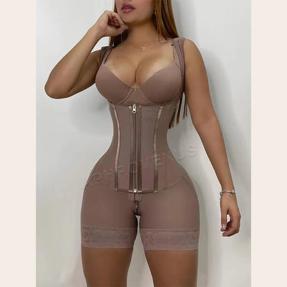 Double Compression Body Shaper Girdle Three Hooks and Zipper At Front Slimming Reducing Shapewear without Bra