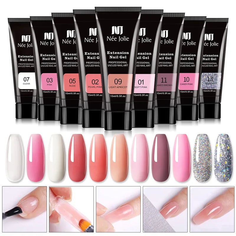 Poly Nail Gel Set 6W LED Lamp Full Manicure Kit Quick Extension Nails Building Fingertips Polygels Tool Kit to Design Art Nails